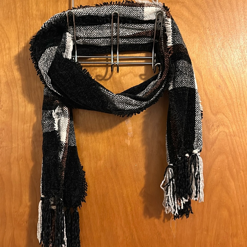 Soft, black, brown, and white scarf